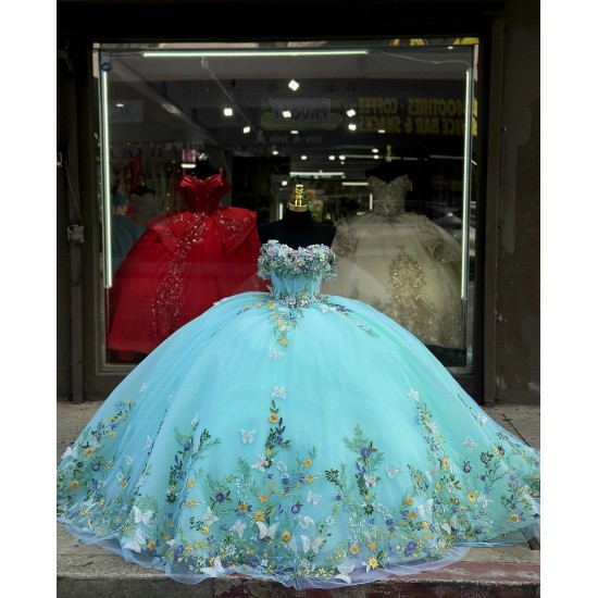 Off Shoulder Aqua 15 Dresses Sweetheart Neck Quince Dress