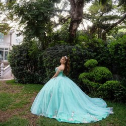 Off Shoulder Aqua Quince Dresses Sweetheart Neck 15 Dress