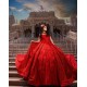 Off Shoulder Birthday Party Gowns Red Quince Dress With Bow