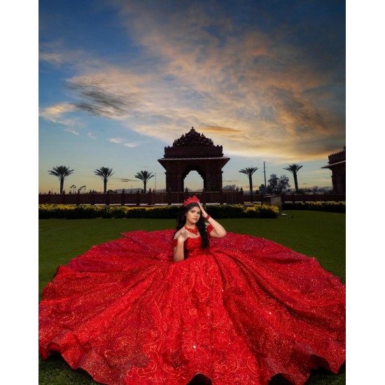 Off Shoulder Birthday Party Gowns Red Quince Dress With Bow