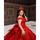 Off Shoulder Birthday Party Gowns Red Quince Dress With Bow