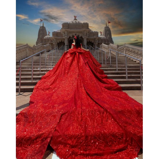 Off Shoulder Birthday Party Gowns Red Quince Dress With Bow