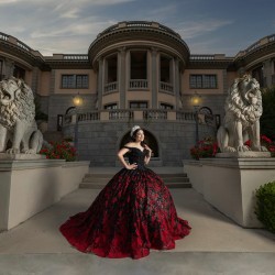 Off Shoulder Black On Red Quinceanera Dresses V Neck 15 Dress