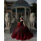 Off Shoulder Black On Red Quinceanera Dresses V Neck 15 Dress