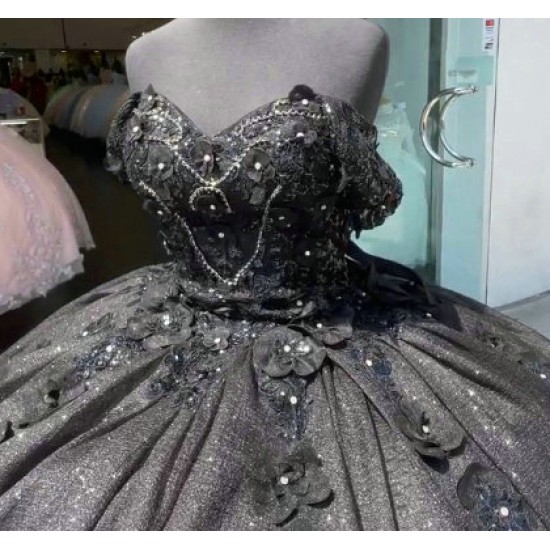 Off Shoulder Black Quinceanera Dress Sweetheart Beading 15 Dresses