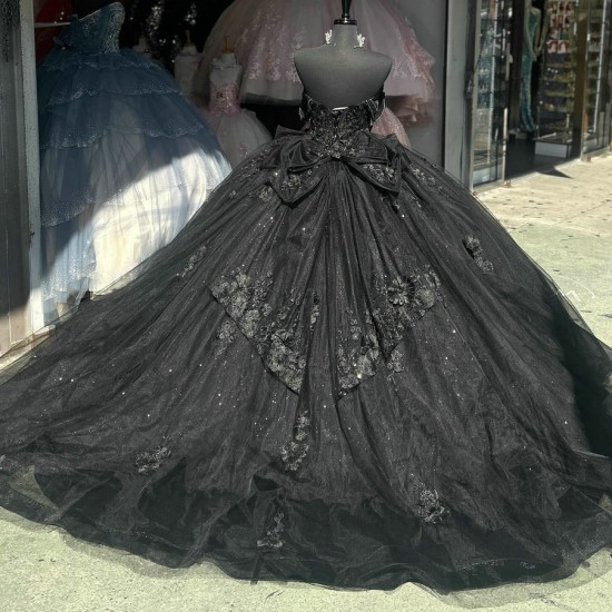 Off Shoulder Black Quinceanera Dresses 15 Dress With Bow