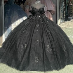 Off Shoulder Black Quinceanera Dresses 15 Dress With Bow