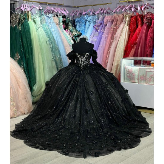 Off Shoulder Black Quinceanera Dresses Sweetheart Neckline 15 Dress