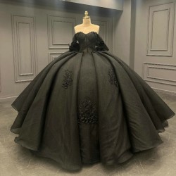 Off Shoulder Black Quinceanrea Dress XV Dress Sweet Vestidos De 15 Anos