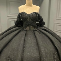 Off Shoulder Black Quinceanrea Dress XV Dress Sweet Vestidos De 15 Anos