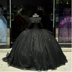 Off Shoulder Black Vestidos De 15 Anos Sweet 15 Gowns Quinceanera Dress