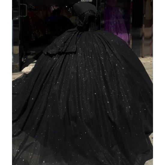 Off Shoulder Black Vestidos De 15 Anos Sweet 15 Gowns Quinceanera Dress