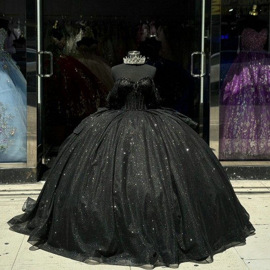 Off Shoulder Black Vestidos De 15 Anos Sweet 15 Gowns Quinceanera Dress