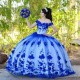 Off Shoulder Blue On White Quinceanera Dress Sweetheart Neck 15 Dresses