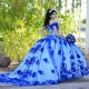 Off Shoulder Blue On White Quinceanera Dress Sweetheart Neck 15 Dresses