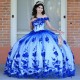 Off Shoulder Blue On White Quinceanera Dress Sweetheart Neck 15 Dresses