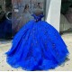 Off Shoulder Blue Quince Dress Lace Appliques Ball Gown V Neck 15 Dresses