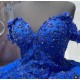 Off Shoulder Blue Quince Dress Lace Appliques Ball Gown V Neck 15 Dresses