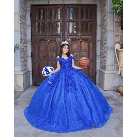 Off Shoulder Blue Quince Dresses Sequin Sweetheart Neck 15 Dress With 3D Flowers