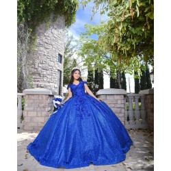 Off Shoulder Blue Quince Dresses Sequin Sweetheart Neck 15 Dress With 3D Flowers