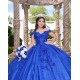 Off Shoulder Blue Quince Dresses Sequin Sweetheart Neck 15 Dress With 3D Flowers