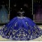 Off Shoulder Blue Quinceanera Dress Sweet 15 Gowns Sequin Vestidos De 15 Anos With Bow