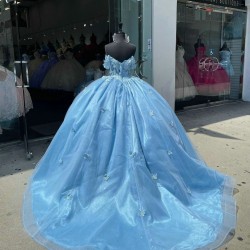 Off Shoulder Blue Quinceanera Dress Sweetheart 15 Dresses