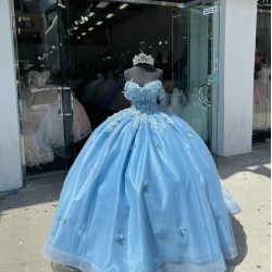 Off Shoulder Blue Quinceanera Dress Sweetheart 15 Dresses