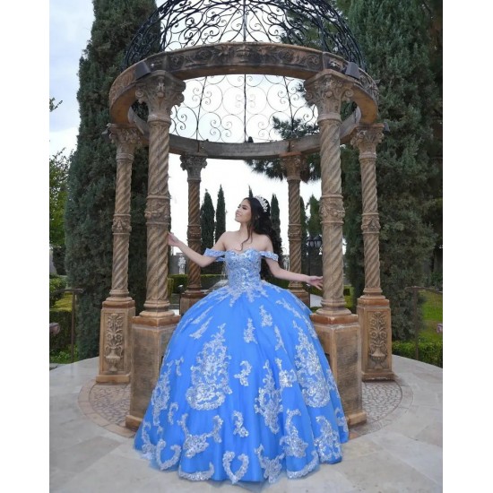 Off Shoulder Blue Quinceanera Dress Sweetheart Neck 15 Dresses