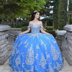 Off Shoulder Blue Quinceanera Dress Sweetheart Neck 15 Dresses