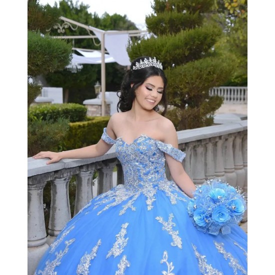 Off Shoulder Blue Quinceanera Dress Sweetheart Neck 15 Dresses