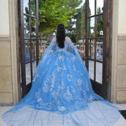 Off Shoulder Blue Quinceanera Dress Sweetheart Neck 15 Dresses