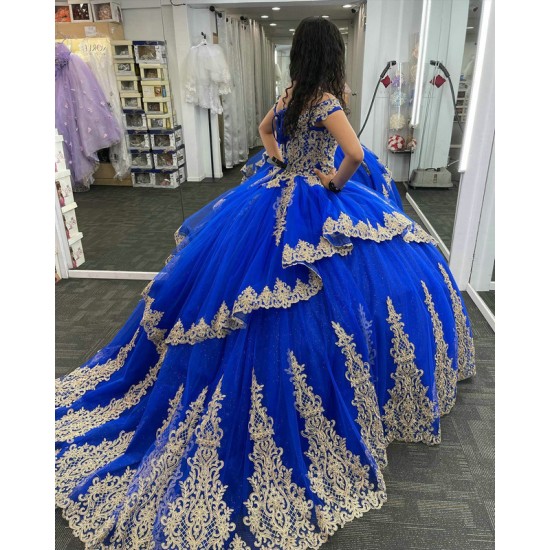 Off Shoulder Blue Quinceanera Dress Sweetheart Neck 15 Dresses Ball Gown