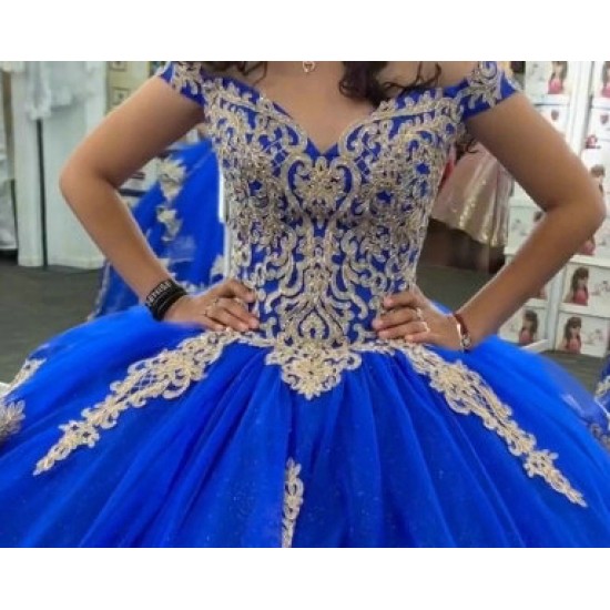 Off Shoulder Blue Quinceanera Dress Sweetheart Neck 15 Dresses Ball Gown