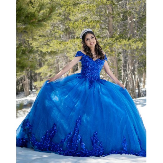 Off Shoulder Blue Quinceanera Dresses Lace Appliques V Neck 15 Dress