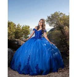 Off Shoulder Blue Quinceanera Dresses Lace Appliques V Neck 15 Dress