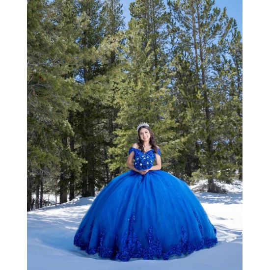 Off Shoulder Blue Quinceanera Dresses Lace Appliques V Neck 15 Dress