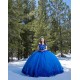 Off Shoulder Blue Quinceanera Dresses Lace Appliques V Neck 15 Dress