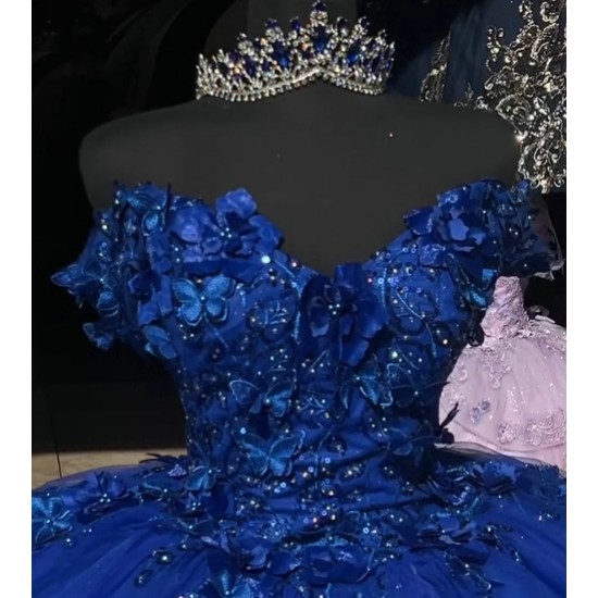 Off Shoulder Blue Quinceanera Dresses Sweetheart Neck 15 Dress