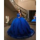 Off Shoulder Blue Quinceanera Dresses V Neck 15 Dress With 3D Flower