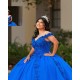 Off Shoulder Blue Quinceanera Dresses V Neck 15 Dress With 3D Flower