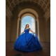 Off Shoulder Blue Quinceanera Dresses V Neck 15 Dress With 3D Flower