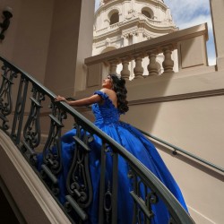 Off Shoulder Blue Quinceanera Dresses V Neck 15 Dress With 3D Flower