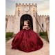 Off Shoulder Burgundy Quince Dress Girls Sweet 16 Dresses Vestidos De 15 Anos