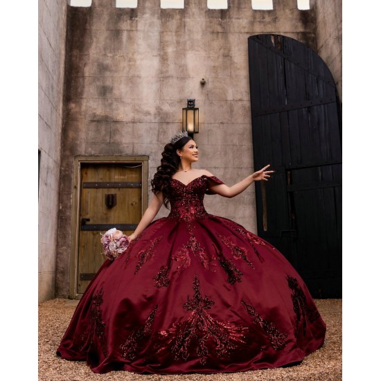 Off Shoulder Burgundy Quince Dress Girls Sweet 16 Dresses Vestidos De 15 Anos