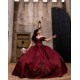 Off Shoulder Burgundy Quince Dress Girls Sweet 16 Dresses Vestidos De 15 Anos