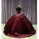 Off Shoulder Burgundy Quince Dresses Pearl Crystal Sweetheart Neckline 15 Dress