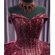 Off Shoulder Burgundy Quince Dresses Pearl Crystal Sweetheart Neckline 15 Dress