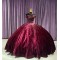 Off Shoulder Burgundy Quince Dresses Pearl Crystal Sweetheart Neckline 15 Dress