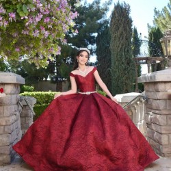 Off Shoulder Burgundy Quince Dresses V Neck 15 Dress